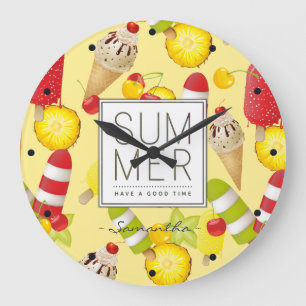 Summer Fruits and Ice-Cream Fun Große Wanduhr