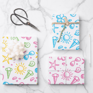 Summer Fun1 Wrapping Paper Flat Sheet Set 3 Geschenkpapier Set