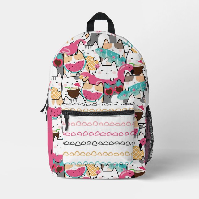 Summer Fun Cat Backpack Bedruckter Rucksack (Vorderseite)