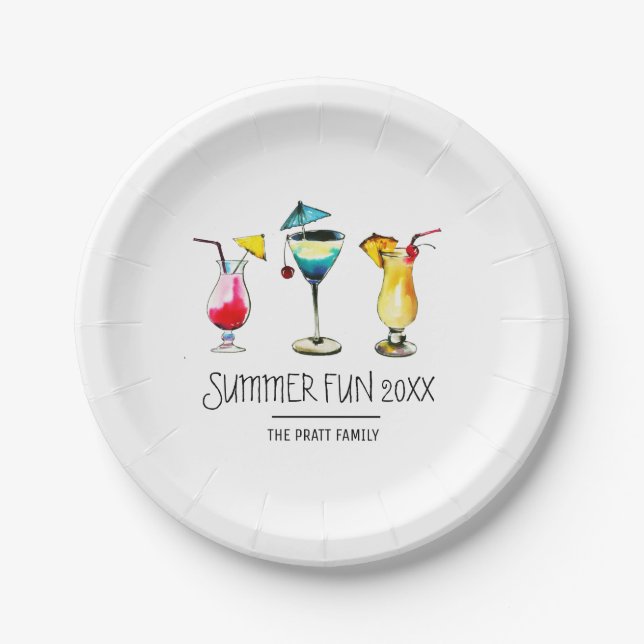 Summer Fun Cocktail Drinks Personalisiert Pappteller (Vorderseite)