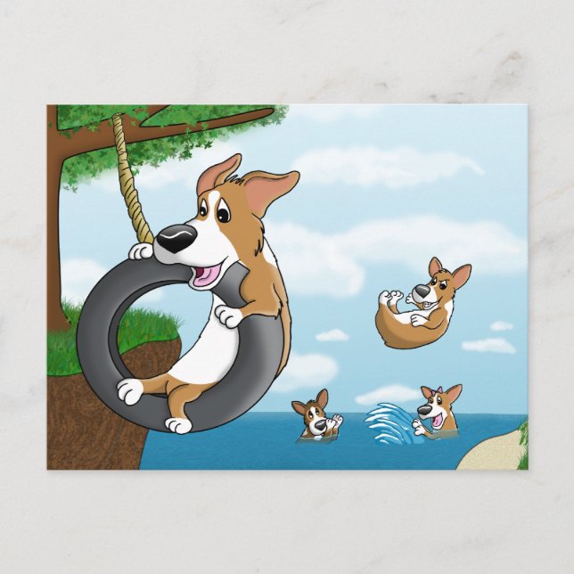 Summer Fun Corgi Postkarte (Vorderseite)