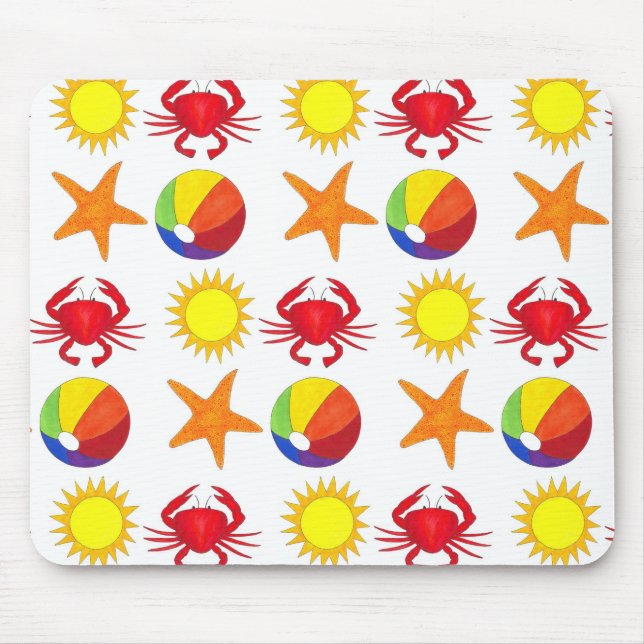 Summer Fun Crab Beach Ball Sunshine Starfish Mousepad (Vorne)