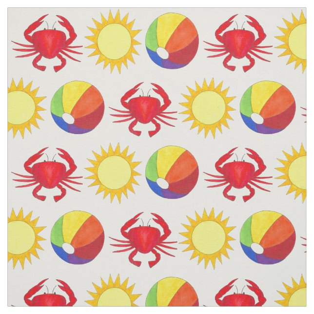 Summer Fun Crab Beachball Sunshine Beach Urlaub Stoff (Muster)