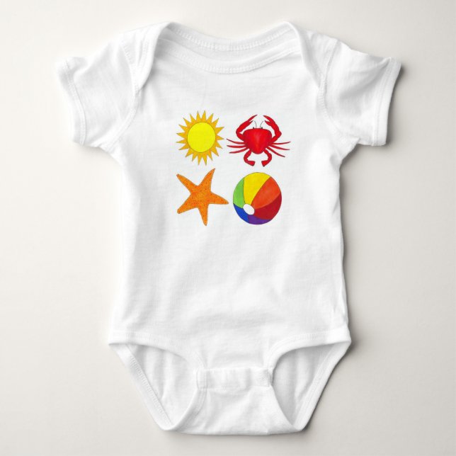 Summer Fun Crab Starfish Strand Baby Strampler (Vorderseite)