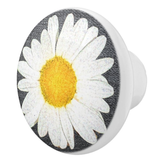 Summer Fun Daisy Blume auf Grau Vintag Keramikknauf (Rechts)