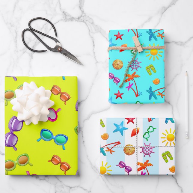 Summer Fun Design Girl's Party Geschenkpapier Set (Vorderseite)
