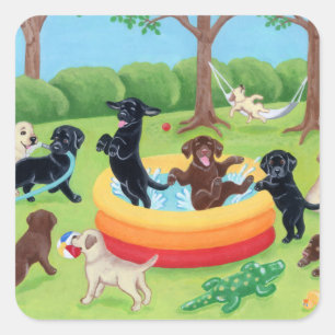 Summer Fun Labradors Painting Quadratischer Aufkleber