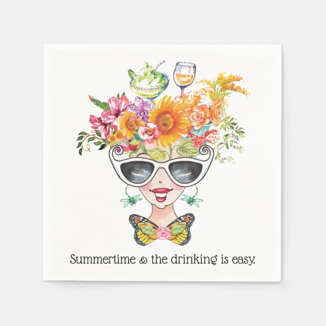 Summer Funny Babe Retro Cocktail Paper Napkin Serviette (Vorderseite)