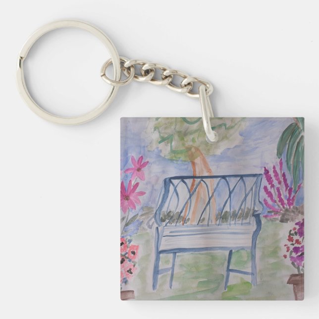 Summer Garden Bench Acrylic Schlüsselanhänger (Vorderseite)