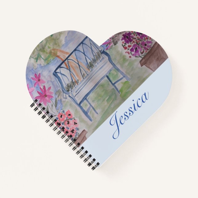Summer Garden Bench Heart Notebook Notizbuch (Vorderseite)