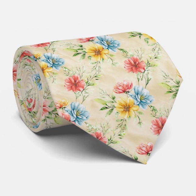 Summer Garden Floral Pattern Krawatte (Gerollt)