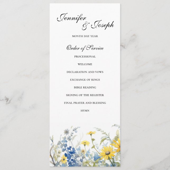 Summer Garden Hochzeit Zeremonie Einfaches Program Programm (Vorderseite)