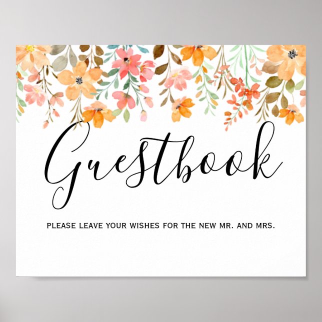 Summer Garden Watercolor Floral Wedding GuestBook Poster (Vorne)