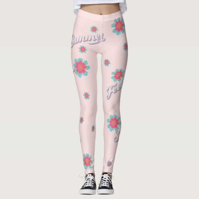 Summer Gefühl rosa und blau mädchenhafte Blume Leggings (Vorderseite)