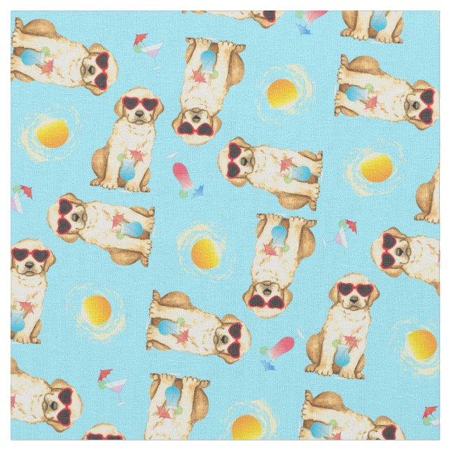 Summer Gelbe Labrador Fabric Stoff (Nahaufnahme)