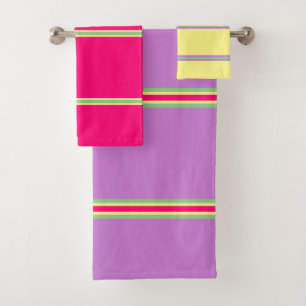 Summer Geometric Stripes Yellow Pink Lavendel Badhandtuch Set