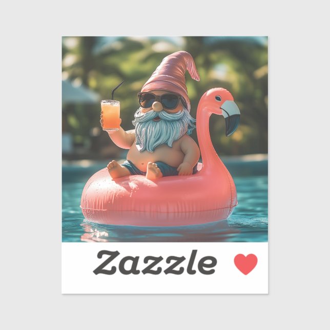 Summer Gnome in Sonnenbrille auf Flamingo Float Aufkleber (Blatt)
