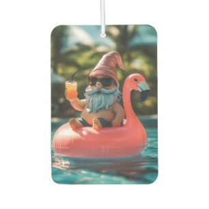 Summer Gnome in Sonnenbrille auf Flamingo Float Autolufterfrischer