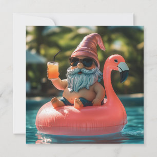Summer Gnome in Sonnenbrille auf Flamingo Float Feiertagskarte