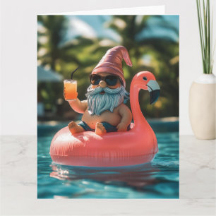 Summer Gnome in Sonnenbrille auf Flamingo Float Karte