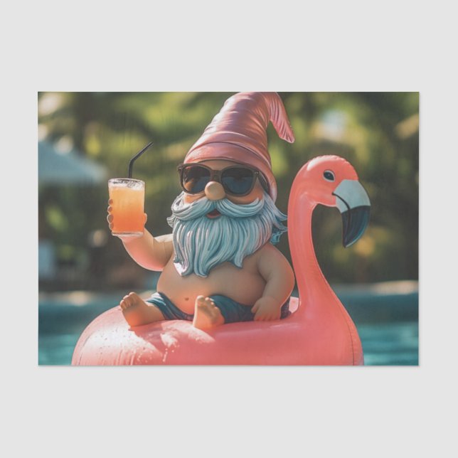 Summer Gnome in Sonnenbrille auf Flamingo Float Seidenpapier (Vorderseite)