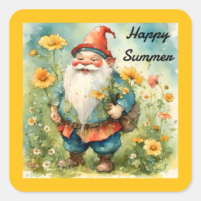 Summer Gnome Square Sticker (Vorderseite)