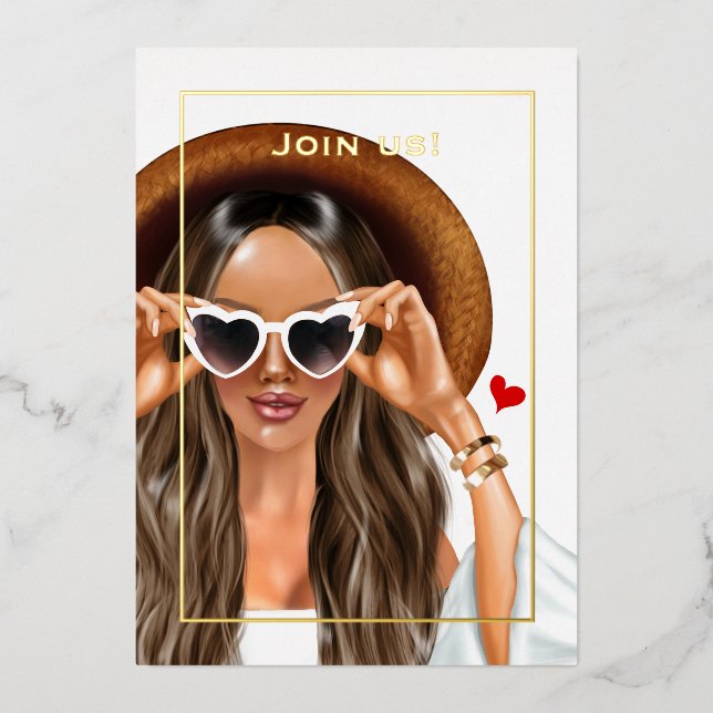 Summer Gold Junggeselinnen-Abschied Folieneinladung (Vorderseite)