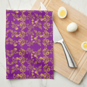 Summer Golden Glitter Falling Flowers pattern Geschirrtuch