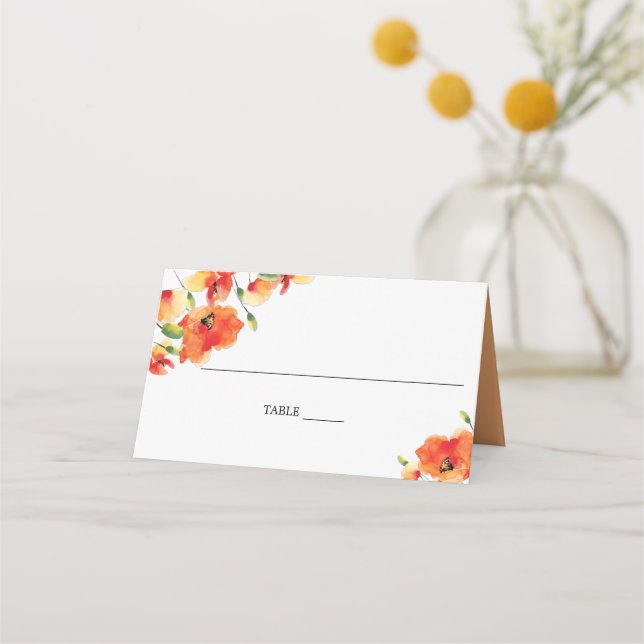 Summer Golden Poppy Wedding Platzkarte (Vorderseite)