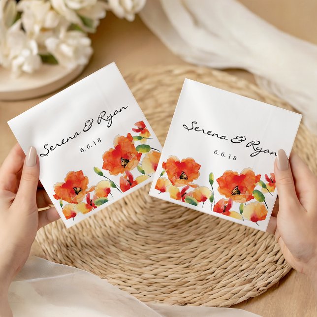 Summer Golden Poppy Wedding Serviette (Summer Golden Poppy Wedding Paper Napkins)