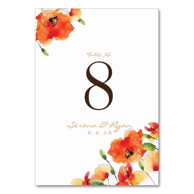 Summer Golden Poppy Wedding Tischnummer (Vorderseite)