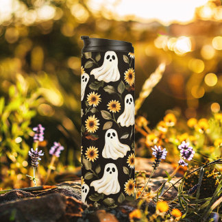 Summer Goth Geister und Sonnenblumen Spooky Thermosbecher