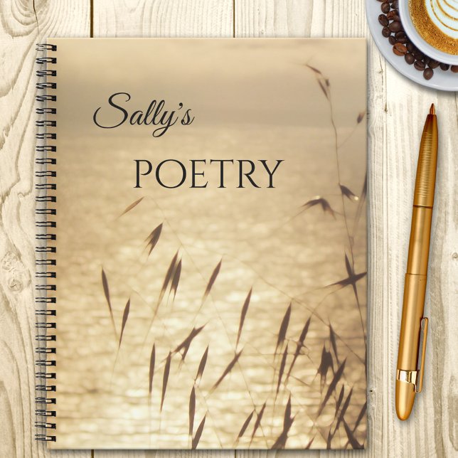 Summer Grass Vintag Poesie Notebook Notizbuch (A dreamy notebook featuring an image of summer grass at the waterfront in a soft sunlight.)