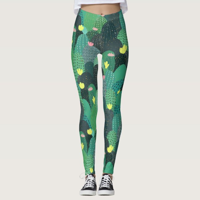 Summer Green Aquamarin Cactus Gold dots Niedliches Leggings (Vorderseite)