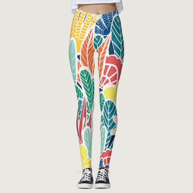  Summer Green Aquamarin Cactus & Gold Punkte Niedl Leggings (Vorderseite)