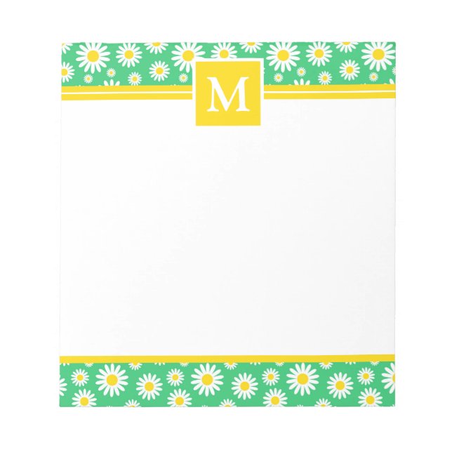 Summer Green Daisies Monogram Notizblock (Vorderseite)