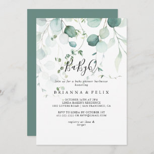 Summer Green Eucalyptus BabyQ Baby Duschgrill Einladung