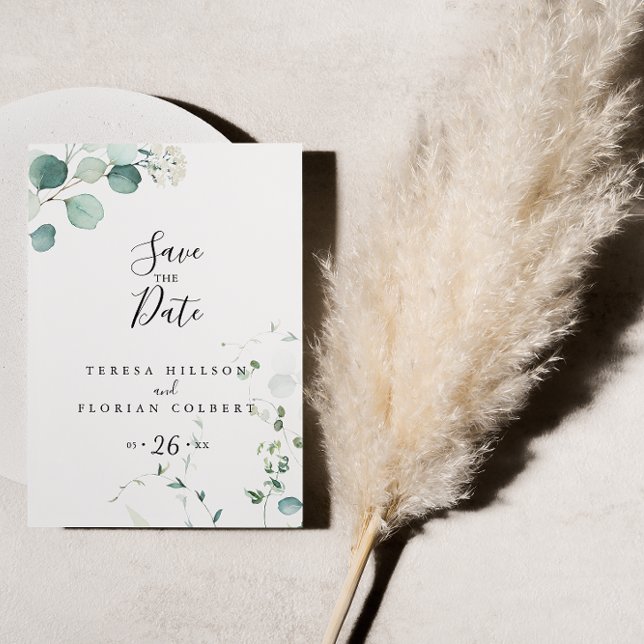 Summer Green Eucalyptus Foliage Save the Date Postkarte (Von Creator hochgeladen)