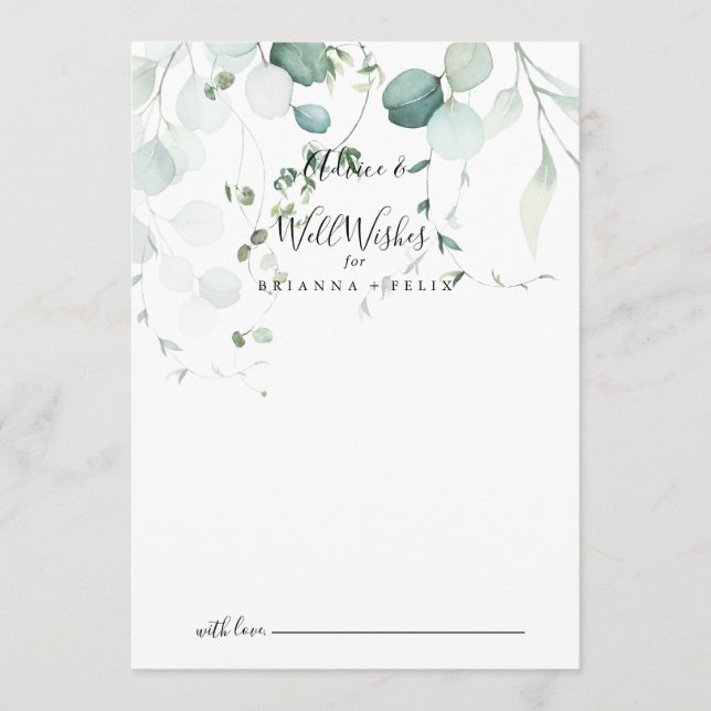 Summer Green Eucalyptus Leaf Wedding Well Wish Hinweiskarte (Vorderseite)