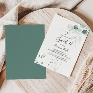 Summer Green Eucalyptus Sweet 16 Geburtstagsparty Einladung
