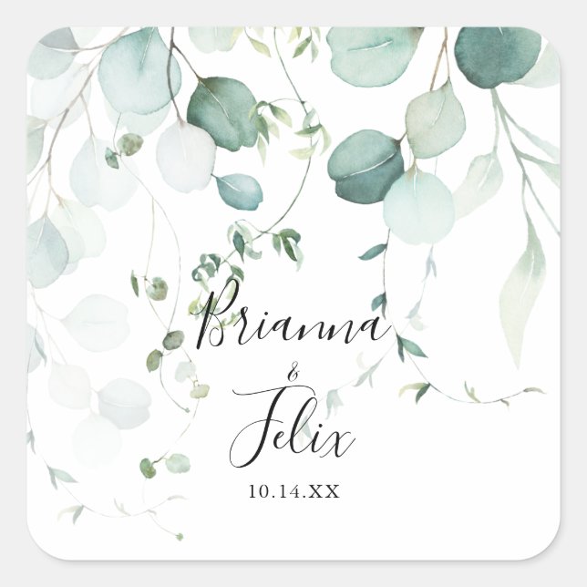 Summer Green Eucalyptus Wedding Umschlag Aufkleber (Vorderseite)