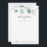 Summer Green Eukalyptus Wedding Words of Wisdom Hinweiskarte<br><div class="desc">Dieses Sommer grüne Eukalyptus Hochzeit Wörter der Weisheitsratenkarte ist perfekt für eine moderne Hochzeit. Das Design zeichnet sich durch hübsche handbemalte Aquarell-grüne Eukalyptus-Blätter aus und inspiriere natürlichen Charme. Diese Karten sind ideal für Hochzeiten, Brautparty, Babydusche, Graduiertenfest u.v.m. Personalisieren Sie die Karten mit den Namen der Braut und Bräutigam, den Eltern,...</div>