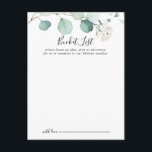 Summer Green Eukalyptus Wedelbuchkarten Postkarte<br><div class="desc">Diese sommerlich grünen Eukalyptus-Eimerkarten sind die perfekte Wahl für einen modernen Hochzeitsempfang oder ein modernes Brautparty. Das Design zeichnet sich durch hübsche handbemalte Aquarell-grüne Eukalyptus-Blätter aus und inspiriere natürlichen Charme. Ändern Sie den Wortlaut in Anzug jedes Lebensereignisses. Das Schild der Schaufelliste wird separat verkauft.</div>