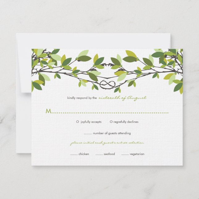 Summer Green Knotted Liebe Trees Wedding RSVP Card Karte (Vorderseite)