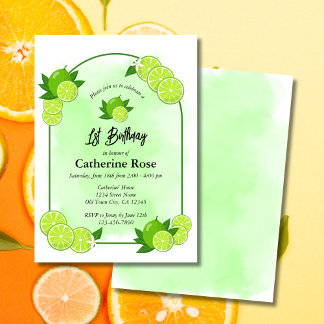 Summer Green Limon Citrus Erster Geburtstag Einladung