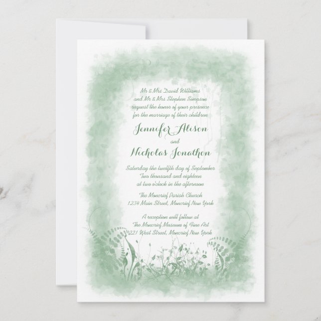 Summer Green Watercolor Hochzeitseinladungen Einladung (Vorderseite)