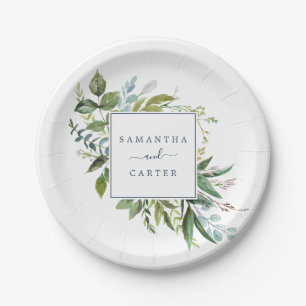 Summer Greenery Bride und Groom Wedding Pappteller