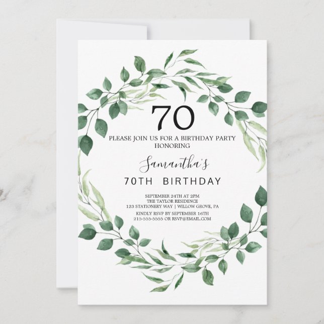 Summer Greenery Diamond Wreath 70. Geburtstag Einladung (Vorderseite)
