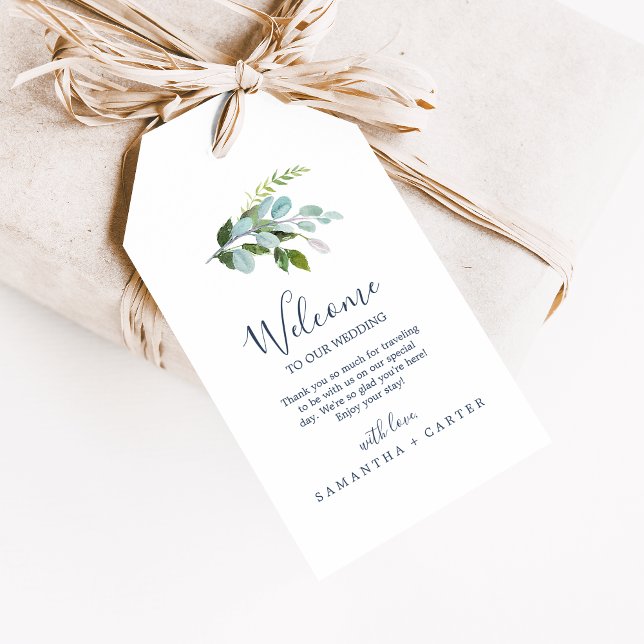 Summer Greenery Doppelseitige Hochzeit Willkommen Geschenkanhänger (Von Creator hochgeladen)