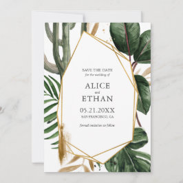 Summer Greenery mit geometrischer Goldumgebung Sav Save The Date